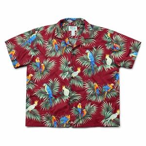 KY’S Made in Hawaii Red Parrot Tropical Aloha Shirt 2XL Cotton USA